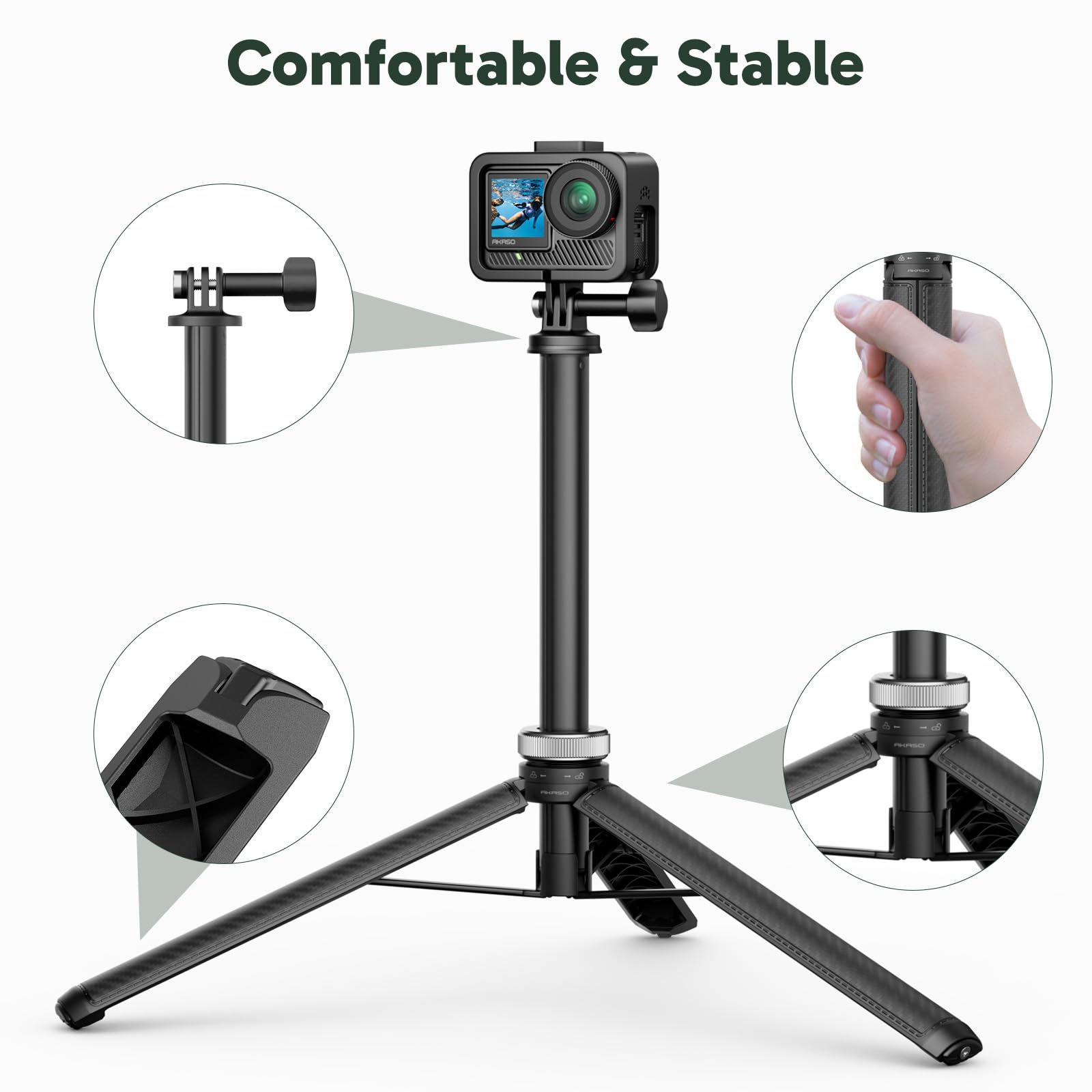 AKASO Perche à Selfie Extensible Jusqu'à 160 CM Compatible avec AKASO EK7000/EK7000 Pro/Brave 4 Pro/Brave 7 Le/Brave 7/Brave 8/V50X/V50 Pro/V50 Elite & Autres Marques