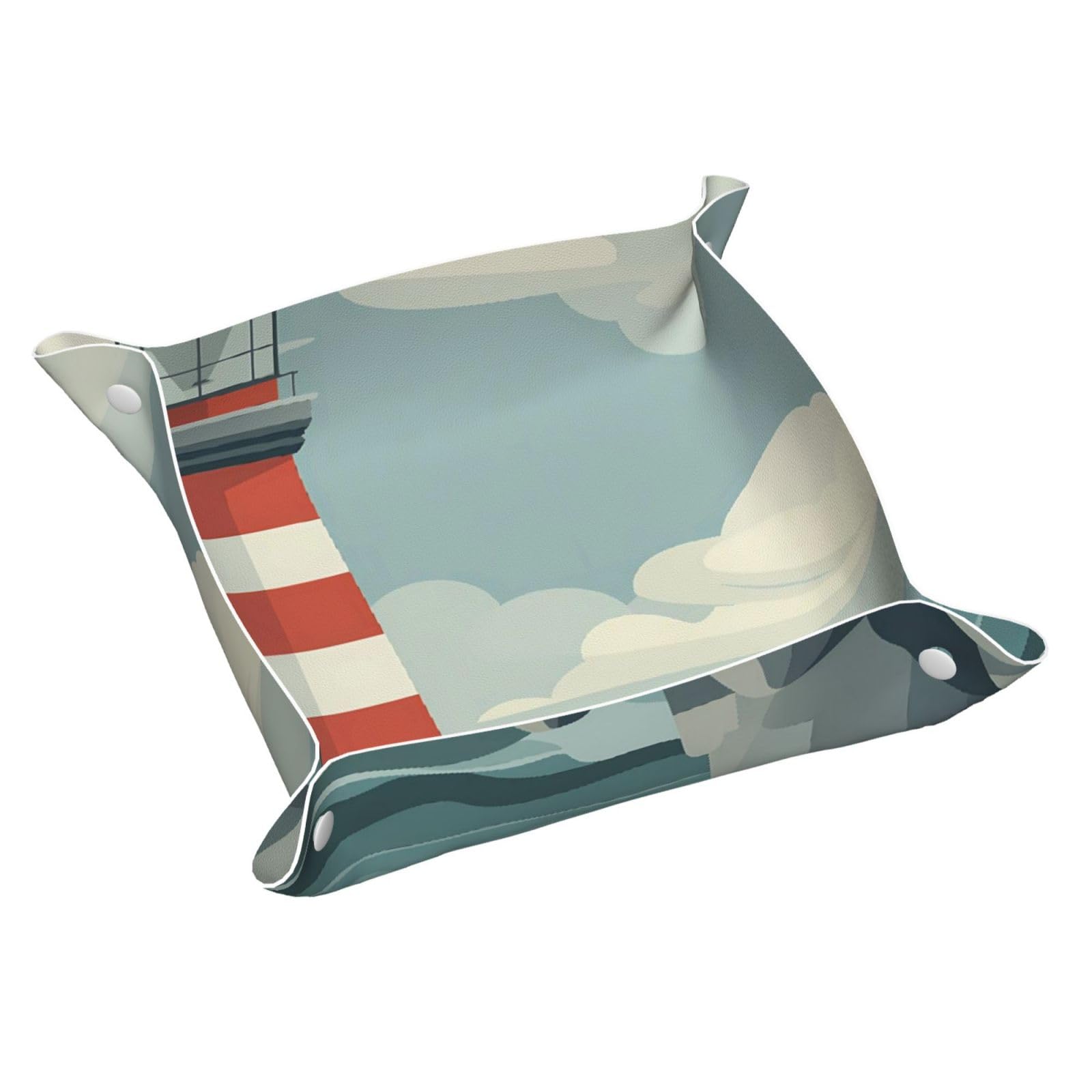 HLBSDM Lighthouse, Seagull on Rock Tray Men's Leather Valet Parking Portable Entrance Trays Bedside Storage Box