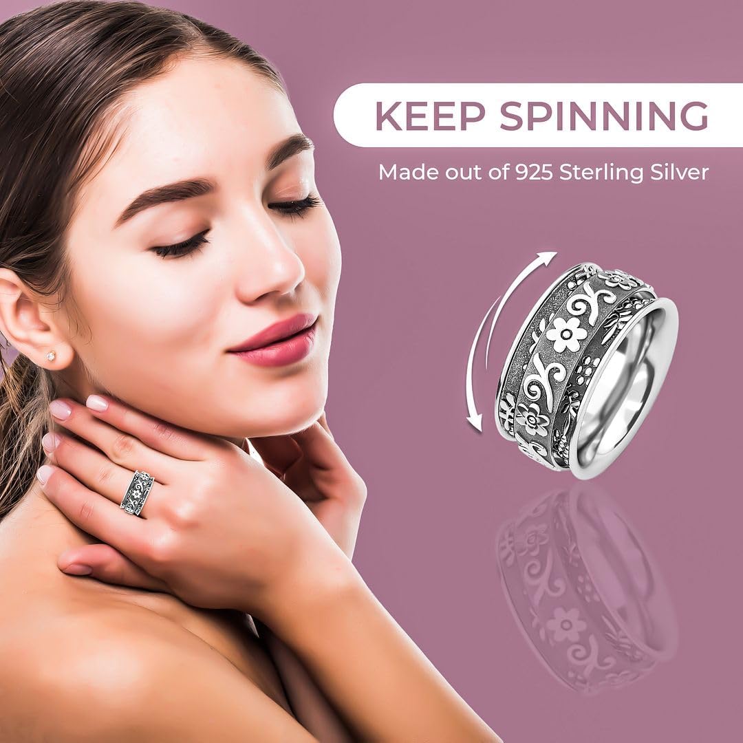 SHOP LC DELIVERING JOY 925 Sterling Silver Mom Spinner Ring Jewelry for Women Birthday Christmas Gifts for Women