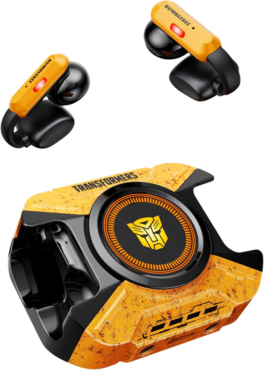 Transformers TF-T93 Ear-Clip True Wireless Bluetooth 6.0 Earbuds with Mic, Zinc Alloy Armor Case, Low Latency Game/Music Modes, Hi-Fi 12mm Drivers, Secure Fit Sports Earphones (Bumblebee Yellow)