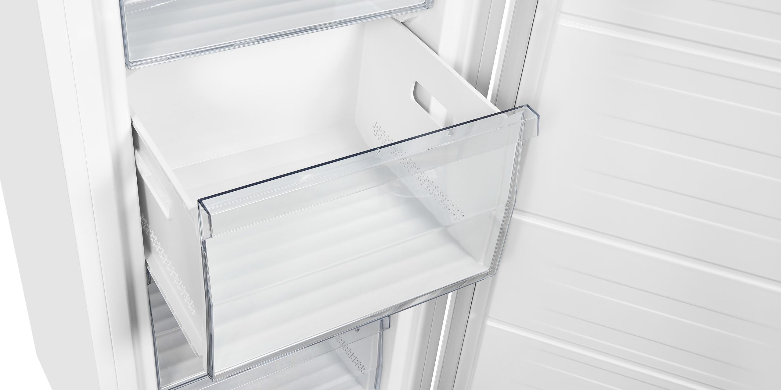 Exquisit® Congelador Vertical, 194L, Clase E, Color Blanco, 1 Puerta, 5 Cestos, Estante de Cristal,Tecnología No-Frost, Cajón XL, Altura Regulable, Consumo 219 kWh/año, Medidas 169,5x56x56,5 Cm.