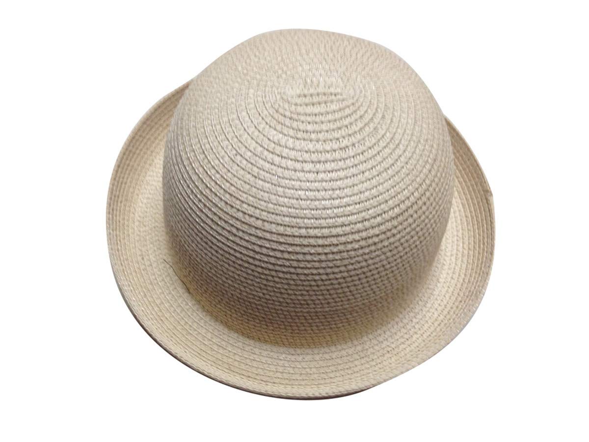 Acvip Women's Beige Summer Roll-Up Brim Straw Bowler Hats Cloche Sun Cap Headwear (Beige)