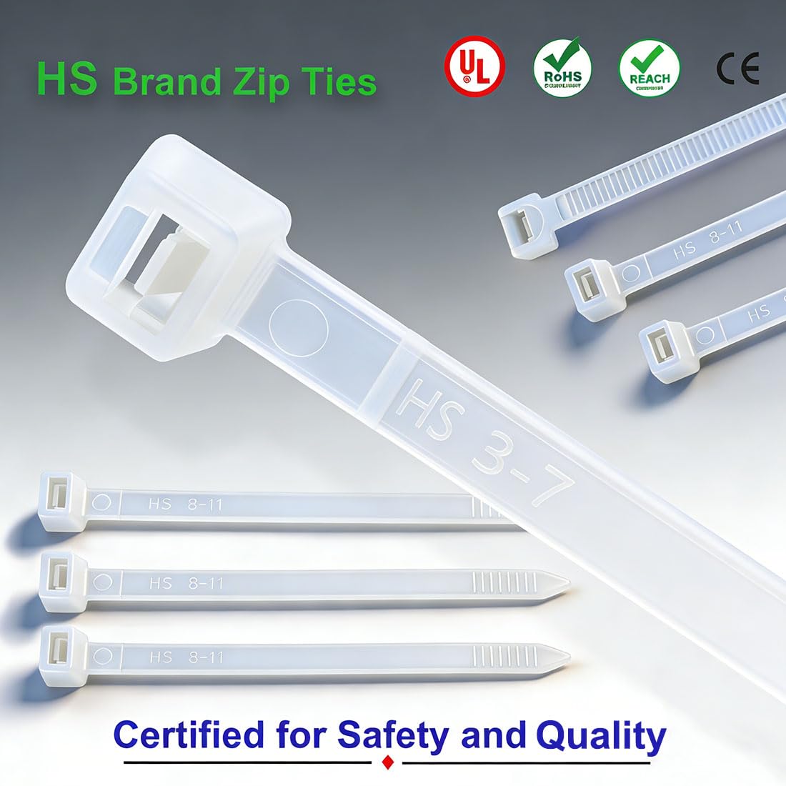 HS Nylon Bridas (100 unidades), color blanco con autobloqueo presillas multiusos