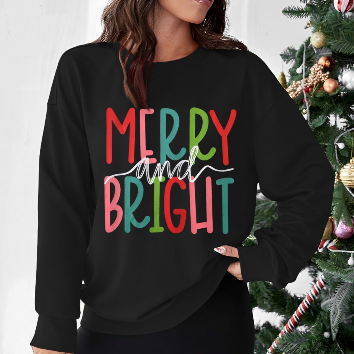IZYJOY Christmas Sweatshirt for Women Merry and Bright Graphic Oversized Pullover Crewneck Long Sleeve Holiday Sweatshirt Top - Image 3