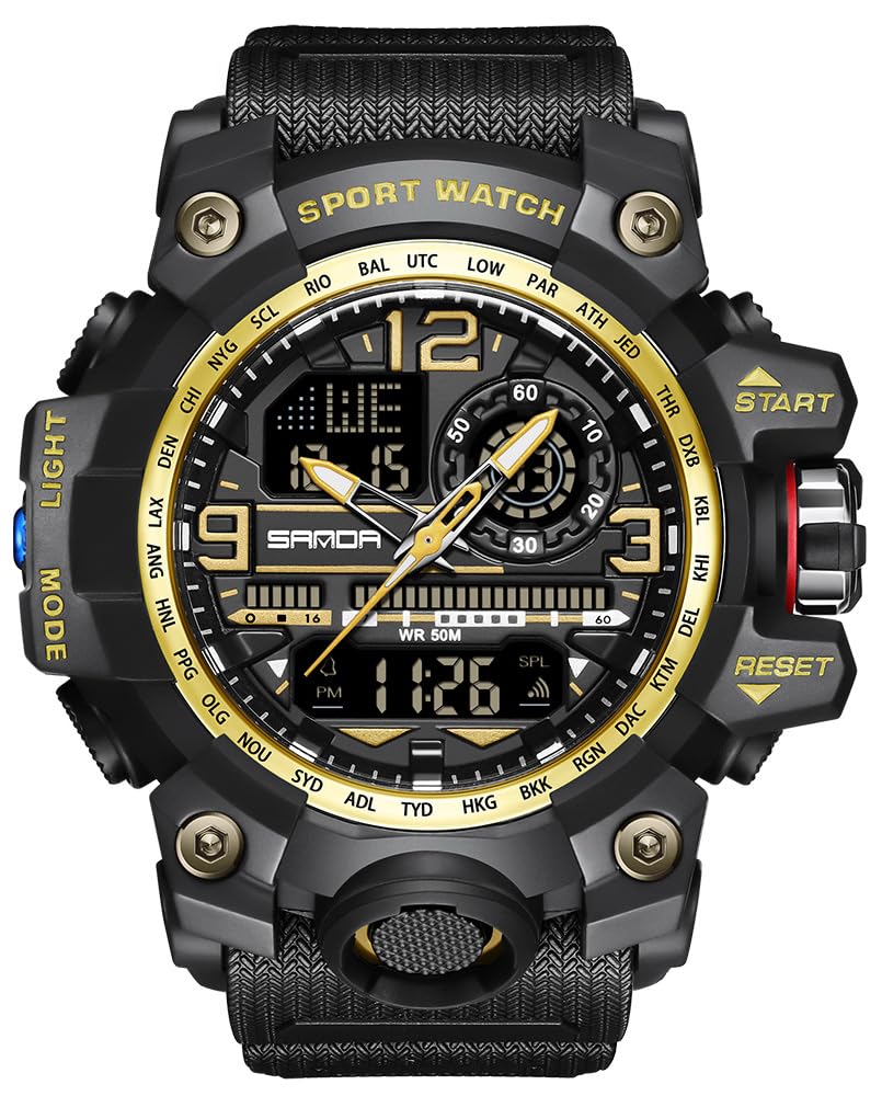GosasaMen's Large Face Digital Sports Watch - Waterproof Military Wrist Watch with Countdown Timer, LED Backlight, and Big Numbers- Perfect for Outdoor Activities & Sports