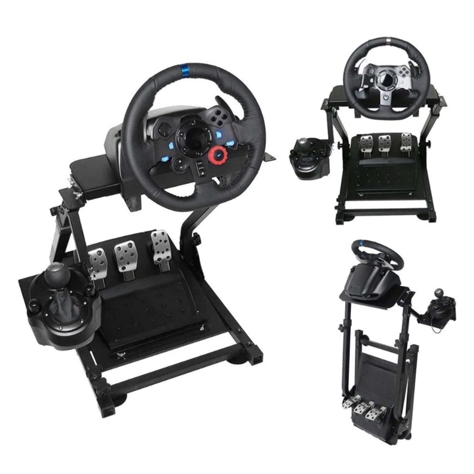 lyrlody Supporto per Volante da Corsa, Supporto per Volante da Gioco in Ferro con Altezza e Angolo del Pedale Regolabili Piedini in Gomma Design Pieghevole per Giocatori di Simulatori Domestici per