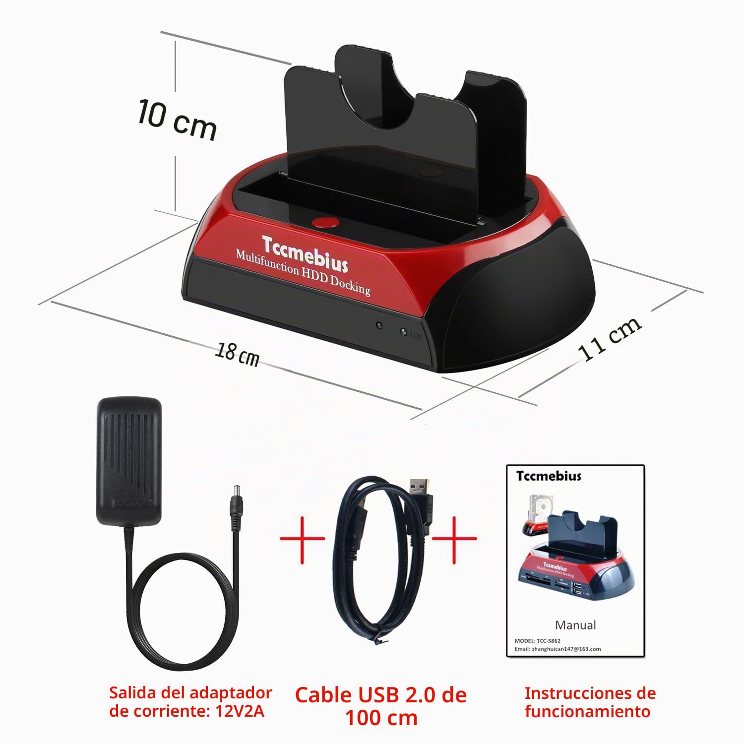 USB 2.0 Estación de Acoplamiento del Disco Duro, TCC-S867-DE USB 2.0 a 2.5 3.5 Pulgadas IDE SATA Doble Ranuras Caja Externa de HDD, para 2.5" 3.5" IDE SATA I/II/III HDD SSD