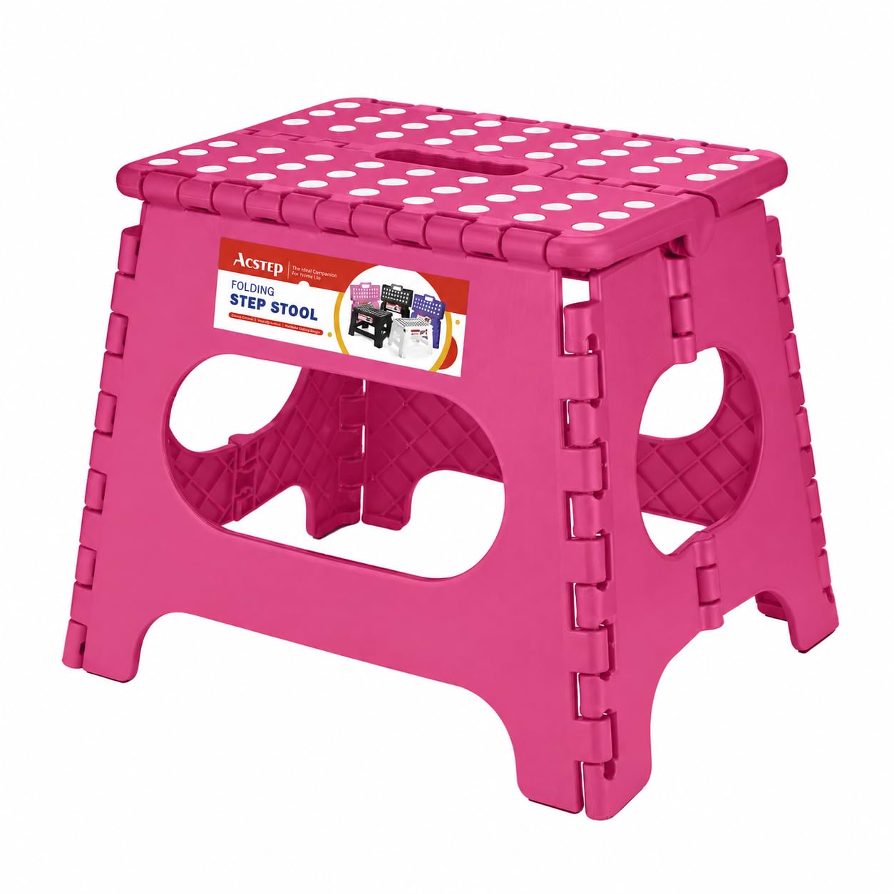 ACSTEP 11" Folding Step Stool for Kids and Adults, Holds 300 lb, Rose red
