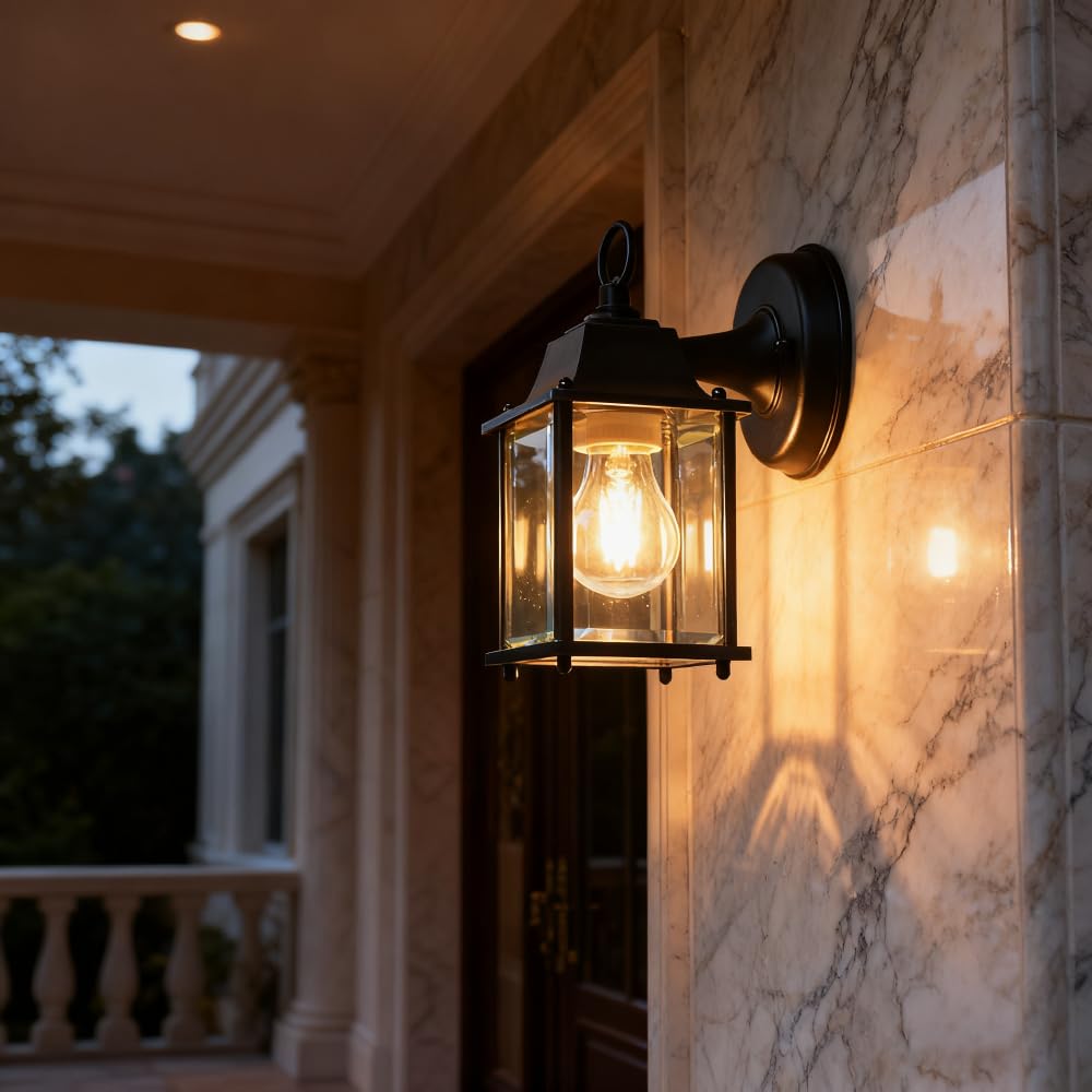 YHYAI Vintage Industrial Style Outdoor Wall Sconce with Black Metal Cage, E27 Edison Bulb, and Waterproof Retro Wall Sconce for Porches, Patios, Gardens, and Garages (BD-04)