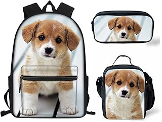 Pensura Boys Backpacks for Elementary School Backpack Cute Puppy Print School Book Bags for Kids,Insulated Lunch Bag Tote Lunch Box Pencil Bag Stationery Pen Case,3 Pack
