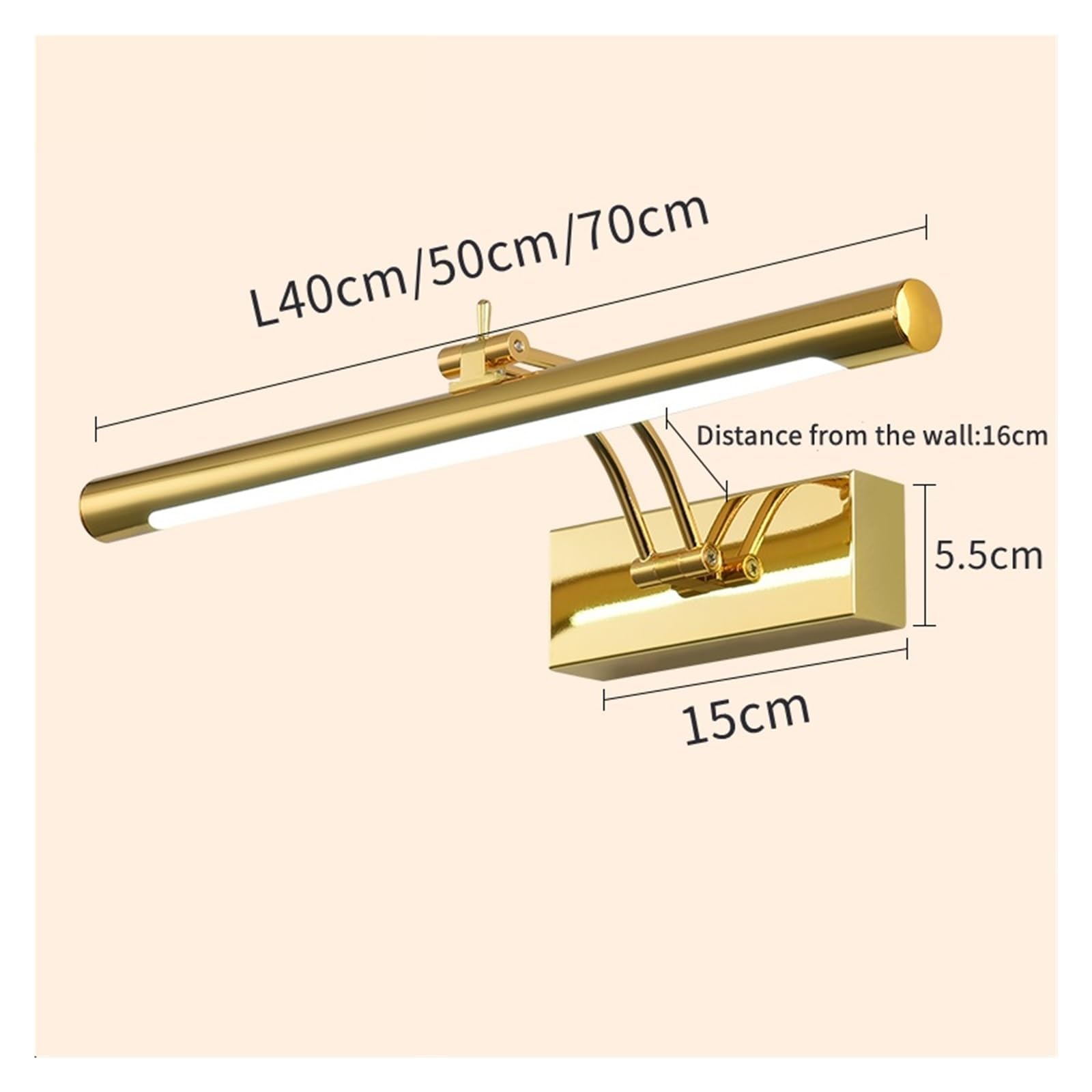 Applique murale LED salle de bain étanche acier inoxydable 55CM 12W avec interrupteur