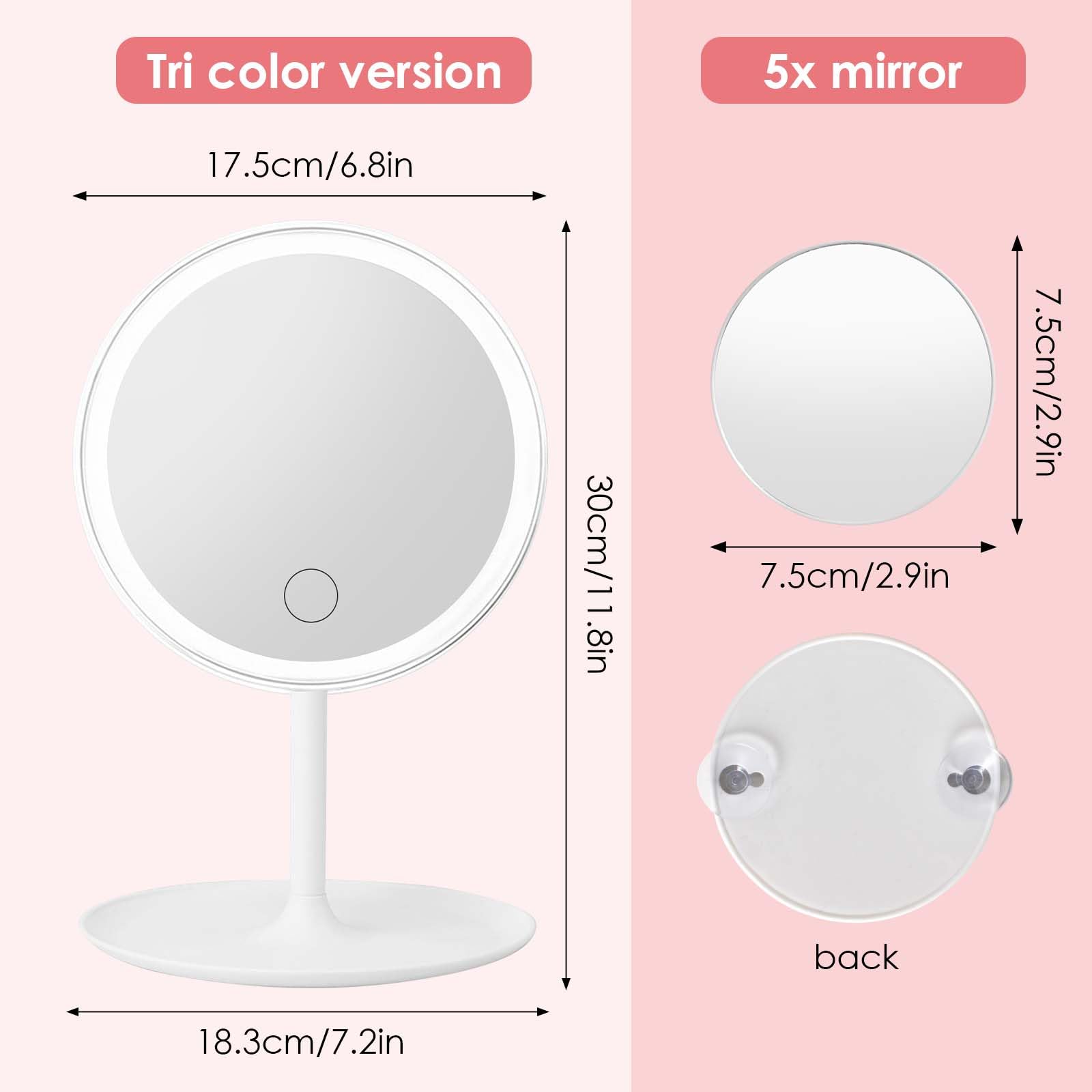 Miroir Maquillage Lumineux Homirty - LED 3 Couleurs (Blanc/Chaud/Froid) - Loupe 5x - Rechargeable USB-C - Rotation 90° - Détachable - Blanc