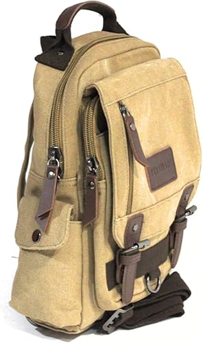 Miniatura 2 de SULFUR - Mochila cruzada duradera de cuero de lona para viajes, campamento y al aire libre, mochila para hombres y mujeres, Caqui, Mochila