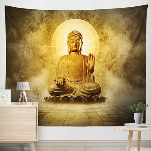 Miniatura 7 de BULOR Tapiz de Buda sentado con luces doradas, tapiz de loto meditando zen, tapiz para colgar en la pared de niños, bebé, cumpleaños, dormitorio,