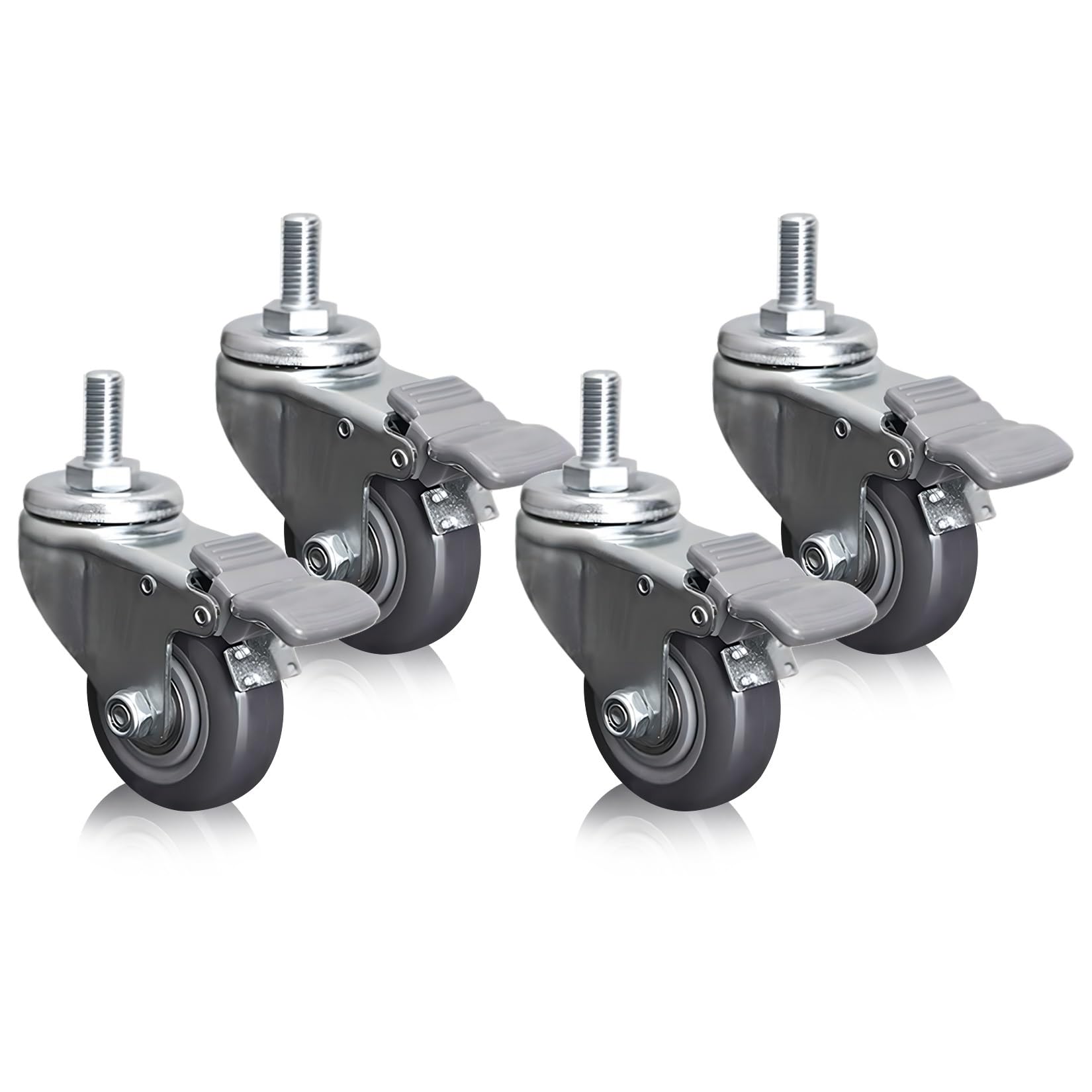 ESOYAWE Rotelle Girevoli Filettate M12 per Impieghi Gravo Set di 4, Silenzioso E Senza Traccia Ruote in Poliuretano con Freni, 63mm 75mm 100mm Rotelline di Ricambio per Carrello E Mobili(Brake,63mm)