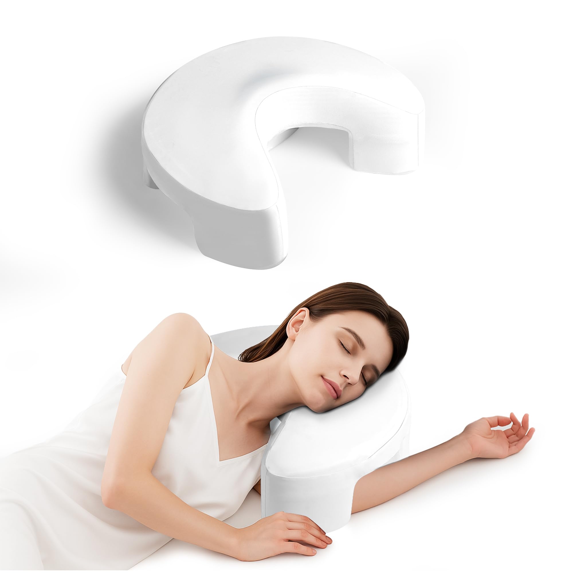 Side Sleeper Pillow for Adults, Ergonomic Memory Foam Shoulder Pillow with Arm Hole for Neck and Shoulder Pain, Suitable for Side Sleepers, White