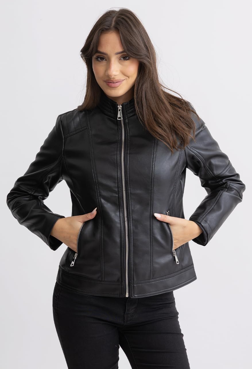 Giacca Donna in Ecopelle Elegante Modello Aderente e Confortevole, Tasche Laterali e Interni Foderati