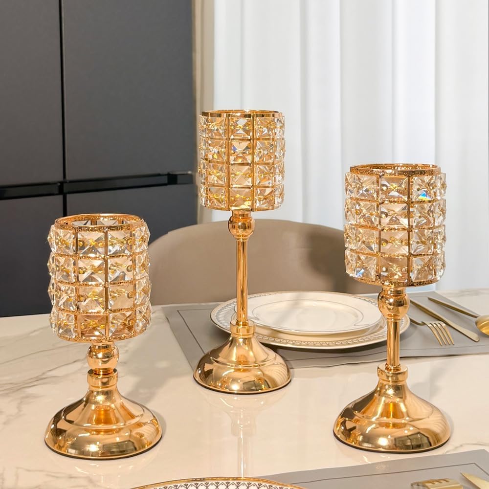 Luxury Hurricane Pillar Candle Holder - Glass Windproof Candle Holder with Metal Base for Thanksgiving Wedding Dining Room Home Decor Centerpiece