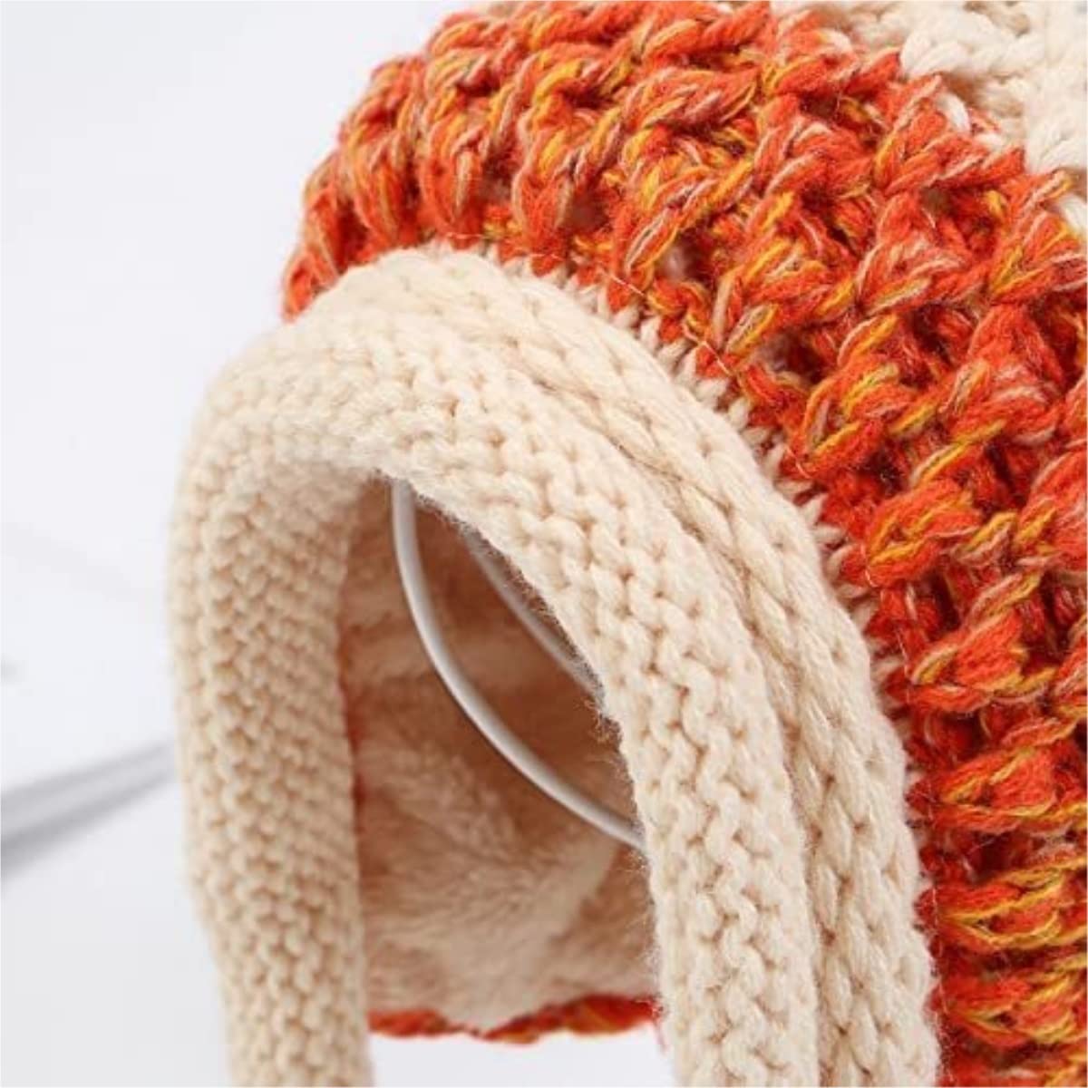 Czapka Beanie Czapka Zimowa Damska Ręcznie Robiona Czapka Grube Ciepłe Uszy Bomberka Damska Puszysty Pompon (Jeden Rozmiar)