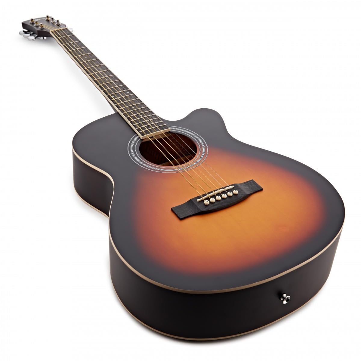 Chitarra acustica Cutaway Singolo di Gear4music, Sunburst | Costruzione in tiglio per un tono brillante ed equilibrato, manico a C comodo, cutaway per accesso completo alla tastiera