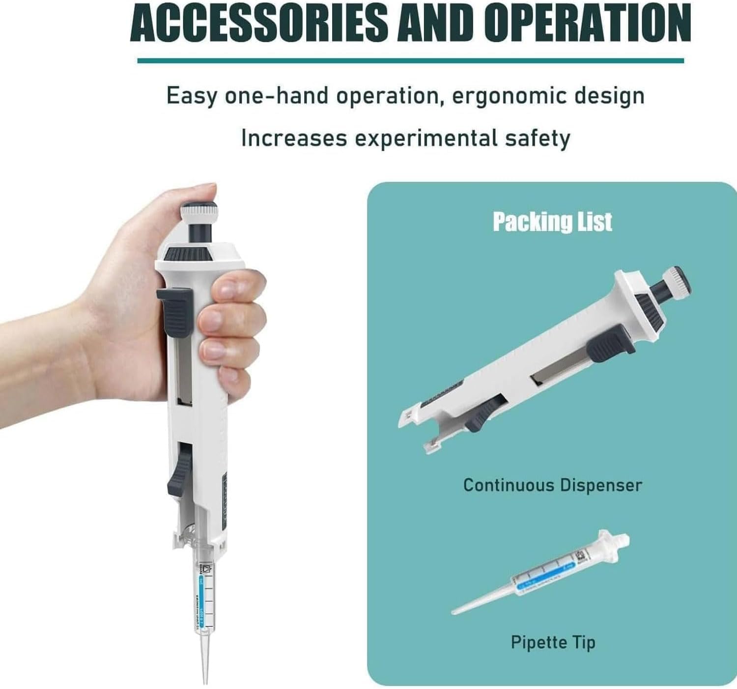Pipeta manual de laboratorio, rango de volumen de 0,5-50 ml, 5 niveles ajustables, agarre cómodo, ideal para enseñanza e investigación científica