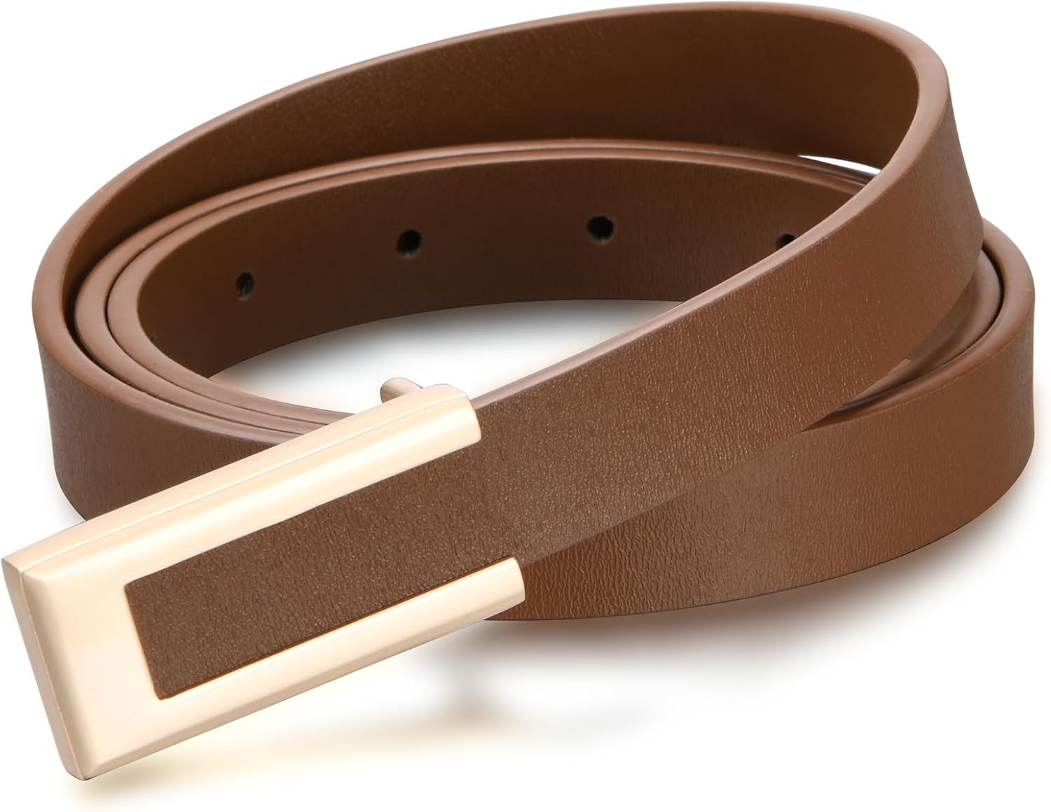 Genuine Leather Belts for Women Skinny Waist Belt for Dresses Jeans Pants with Gold Buckle