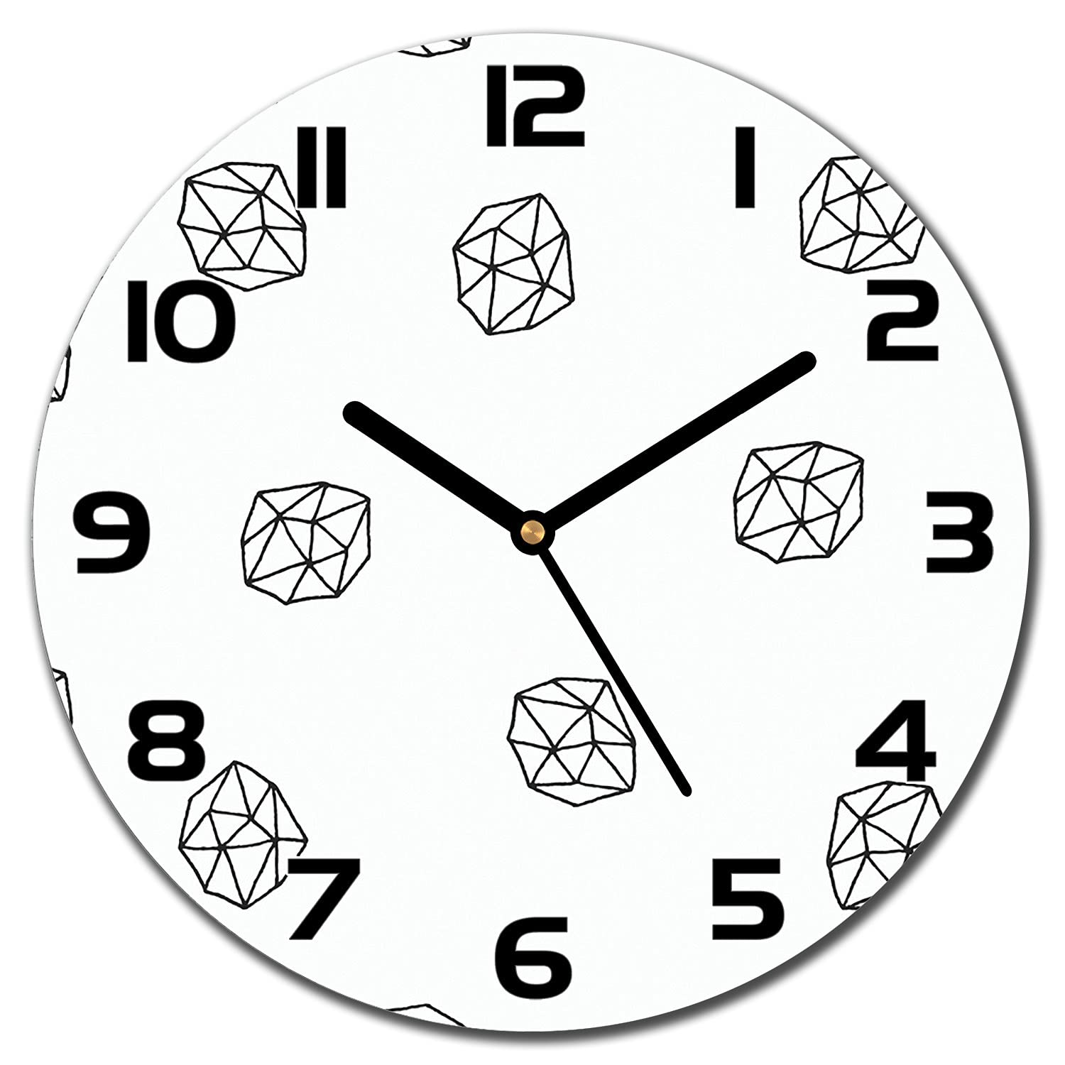 Horloge en verre 30 cm Polygones Géométriques avec aiguilles noires