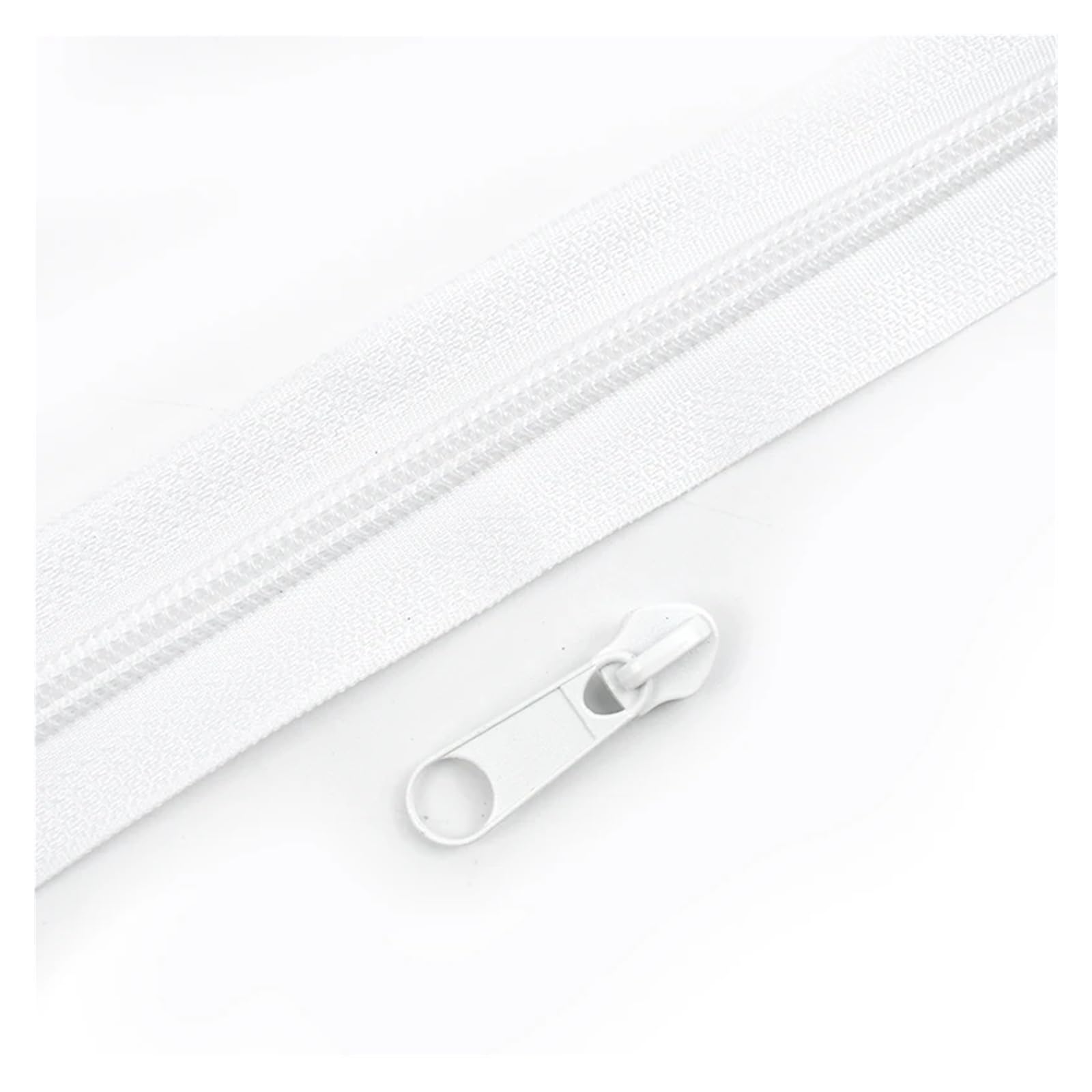 Aqxypas 3# 5# 3/5/10M Regenbogen Nylon Reißverschlussband mit Reißverschlüssen Schieber Dekor Reißverschluss Reparaturset Tasche Kleidungsstück Nähzubehör(White,20MZips 20PcsSliders,No5)