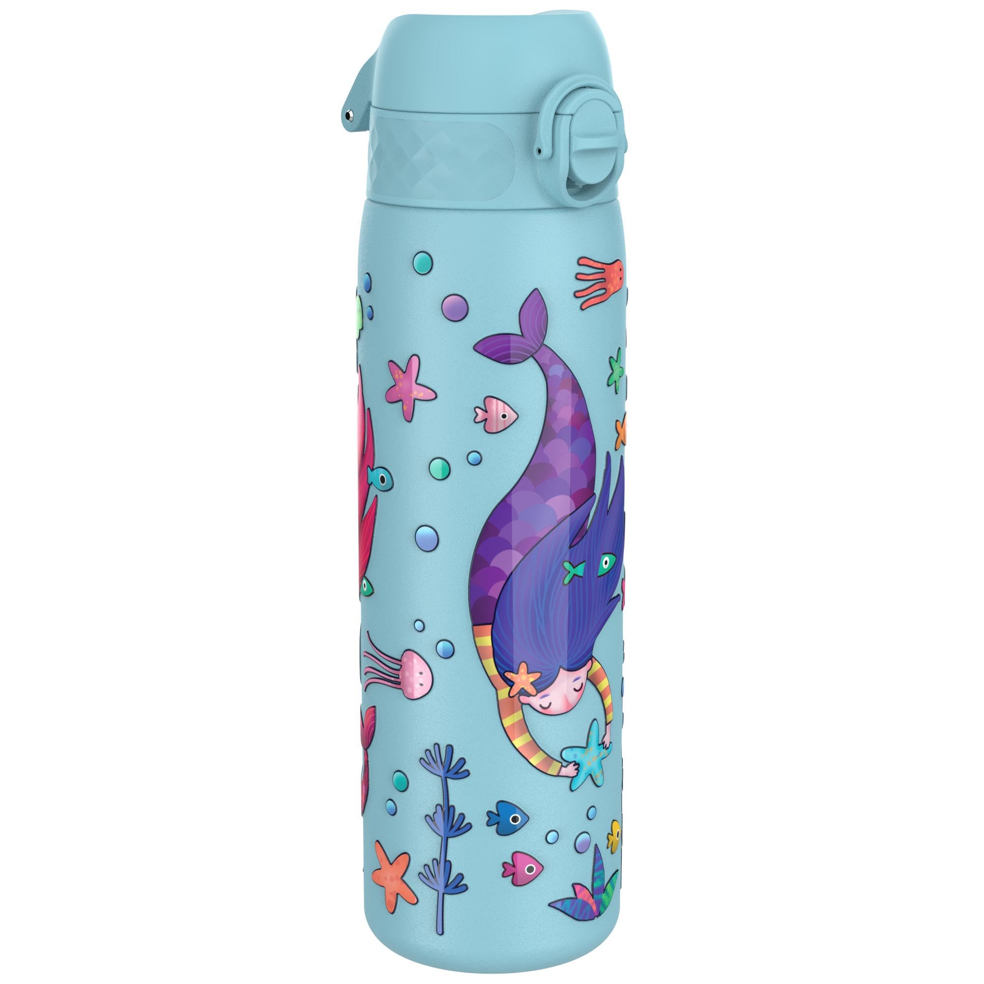 Ion8 Lightweight Steel Water Bottle, 600 ml/20 oz, Non-Insulated, Leak Proof, Easy to Open, Secure Lock, Dishwasher Safe, Flip Cover, Fits Cup Holders, Carry Handle, Metal Water Bottle, Mermaids — image 1