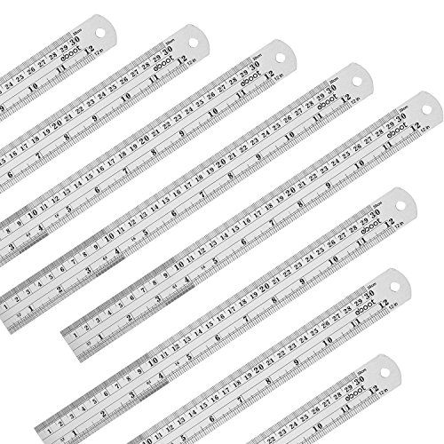 8 Packs of 12 Inch Ruler Stainless Steel Ruler Metal Ruler School Student Rulers with Conversion Table and Bilateral Scale (Silver)