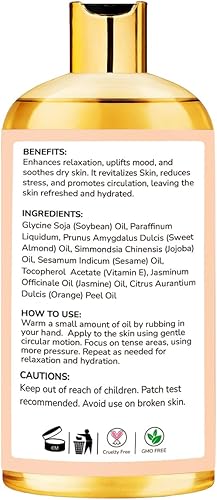 Miniatura 2 de Aceite de masaje con aceites esenciales de jazmín y naranja, infundido con aceites de sésamo, almendra y jojoba, aceite de masaje de cuerpo completo