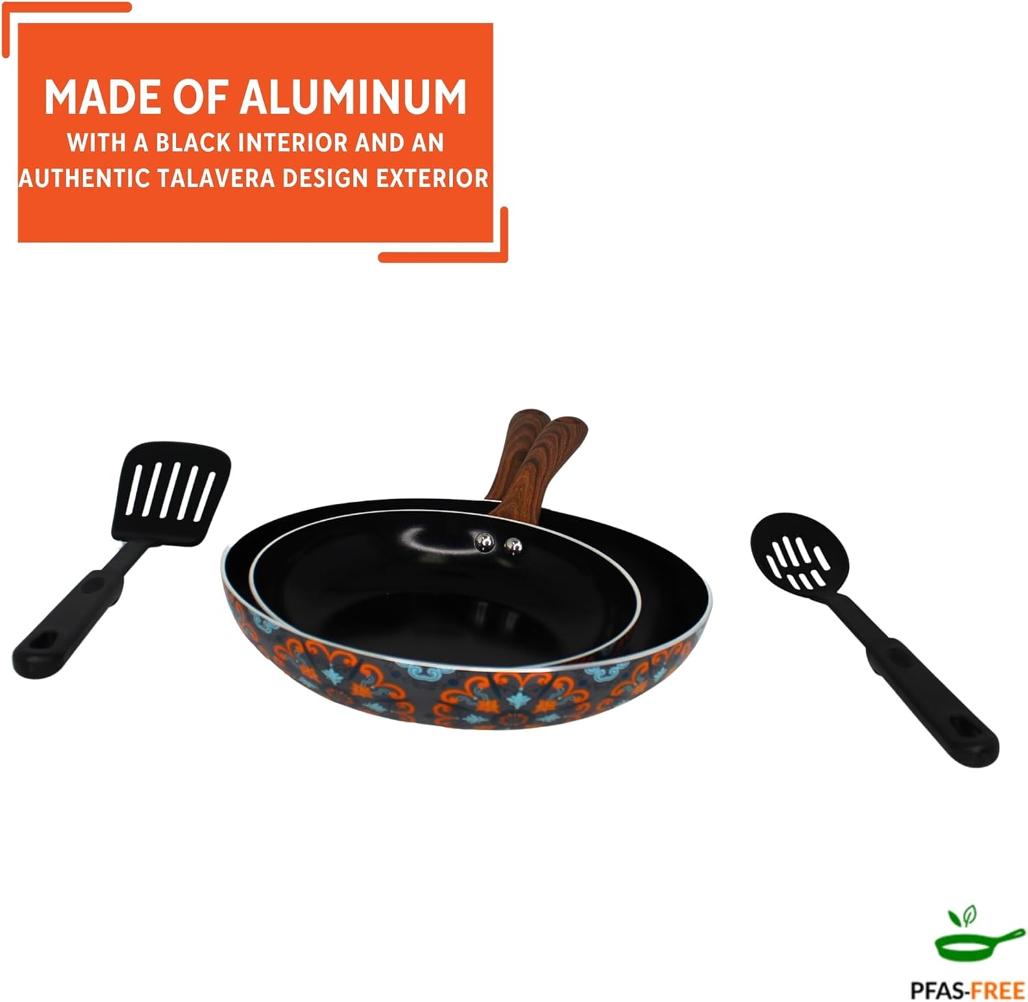 IMUSA Nonstick Ceramic Cookware Set 4-Piece 8in/10in with Soft-Touch Handles, Aluminum, Black