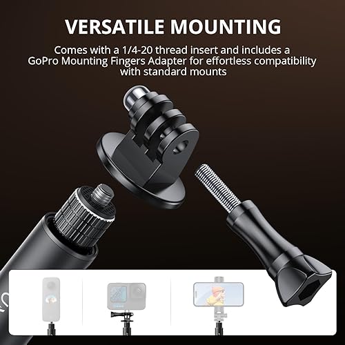 Miniatura 5 de ATUMTEK Palo selfie invisible de 45 pulgadas, poste monopie extendido de 1/4 pulgadas, diseño sólido y compacto para Insta360, para GoPro, DJI