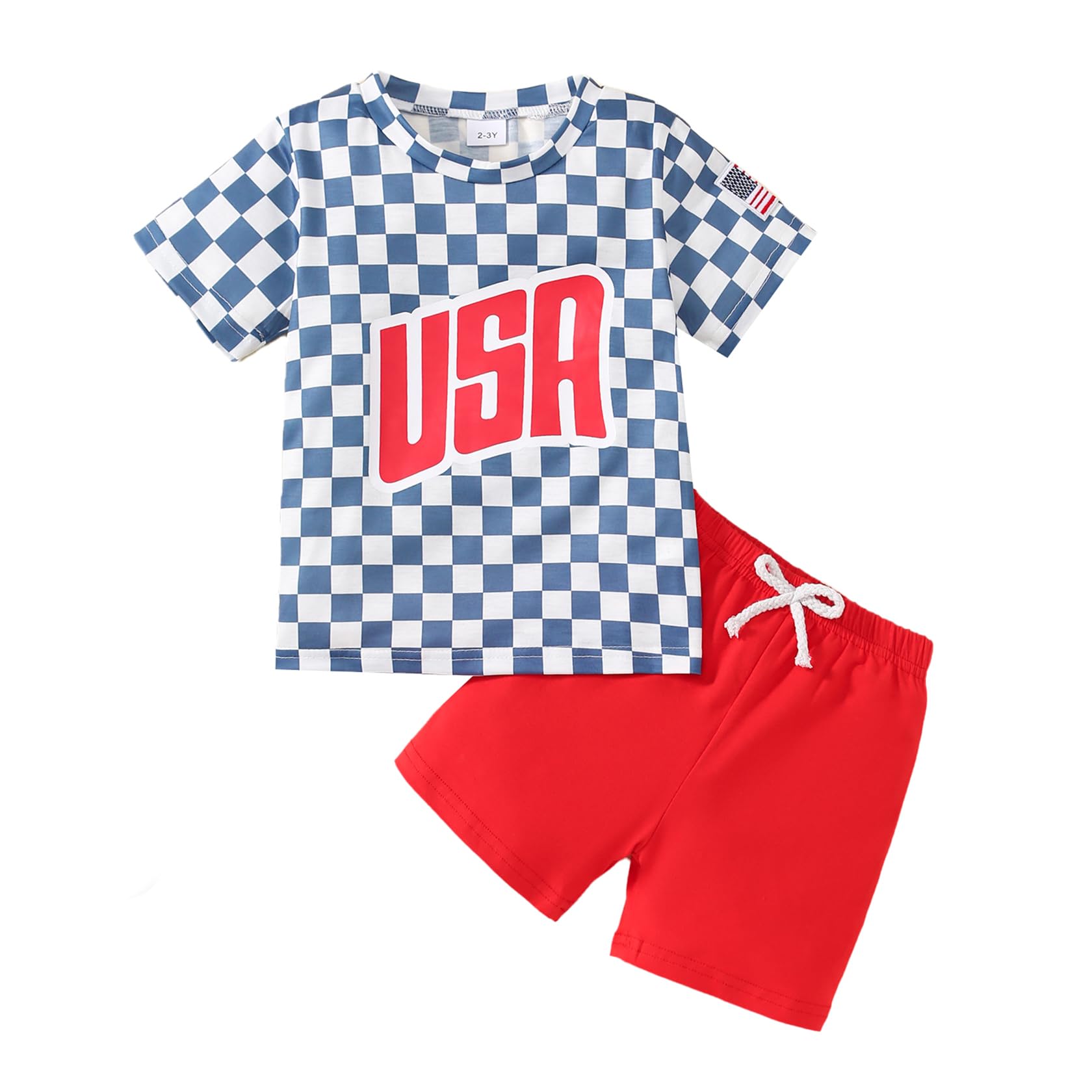 ADXSUN Little Boy 4th of July Outfit USA American Flag T-shirt+Casual Shorts Independence Day Clothes