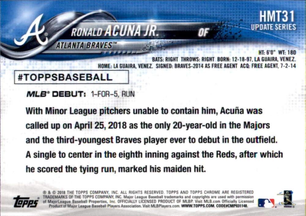 2018 Topps Chrome Update #HMT31 Ronald Acuña Jr. Atlanta Braves Rookie Baseball Card
