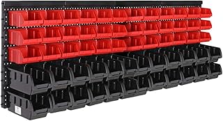 MONZANA® Stapelboxen 64 tlg. Erweiterbar Etikettenfach Stabil Stoßfest Starke Wandplatten Wandregal Werkstattregal Werkzeuglochwand Kleinteilemagazin