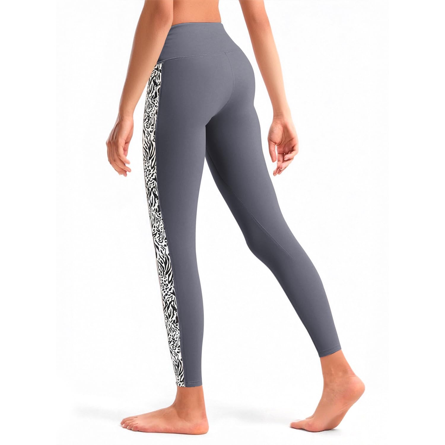 Women's High - Waisted Yoga Leggings, Side Leopard Print Patchwork, Tummy Control Workout Pants