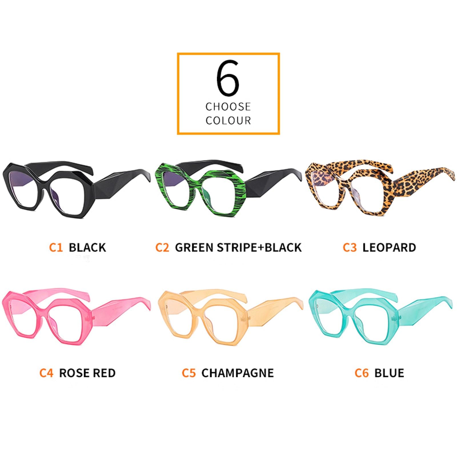 Polygonale Brillengestelle, die Brillen for Computer blockieren | Stilvolle, nicht verschreibungspflichtige Brille, PC-Blaulicht-Lesebrille, Unisex(C1 Black)
