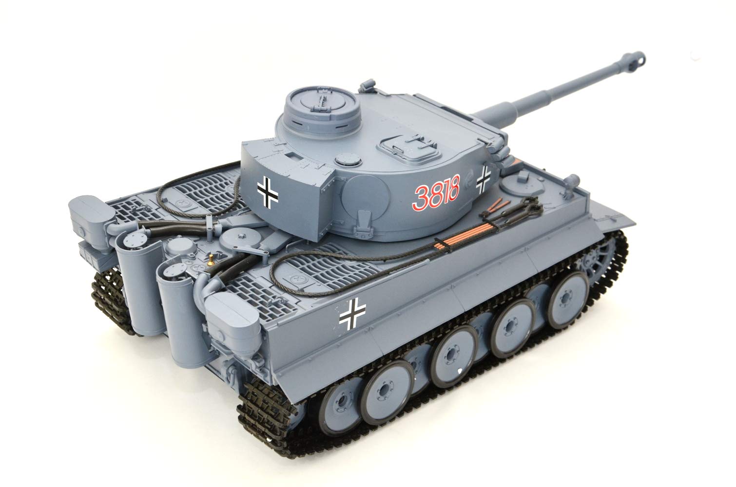 ES-TOYS Czołg zdalnie sterowany z funkcją strzelania German Tiger I Heng Long 1:16 dym i dźwięk + stalowa przekładnia, 2,4 GHz - V7.0 Upgrade Edition