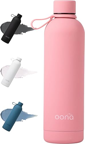 Miniatura 8 de OONA Botella de agua aislada de 25 onzas, botella de agua de acero inoxidable sin BPA, a prueba de fugas con lazo de transporte, aislamiento al Azul