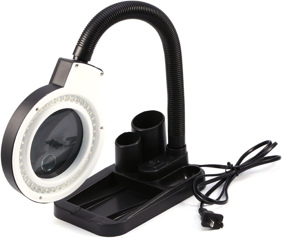 Magnifier with Light and Stand,Adjustable 40 LED Magnifying Desk Lamp Light Magnifier & Desk Lamp Illuminated Lighting 5X 10X Stand Magnifier Crafts Glass Tabletop Lamp with Pen Container