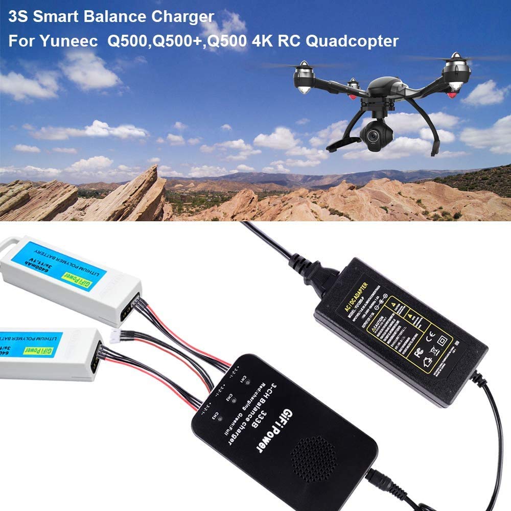Cargador de batería 3S Batería de Litio Smart Balance Cargador rápido Cargador de batería Digital para Yuneec Q500, Q500+, Q500 4K RC Quadcopter con Conectores Fuente de alimentación