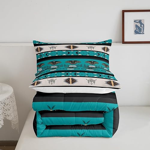 Miniatura 5 de Erosebridal Juego de edredón Queen de polilla exótica, edredón de calavera de toro para niños y niñas, juego de ropa de cama bohemio occidental con