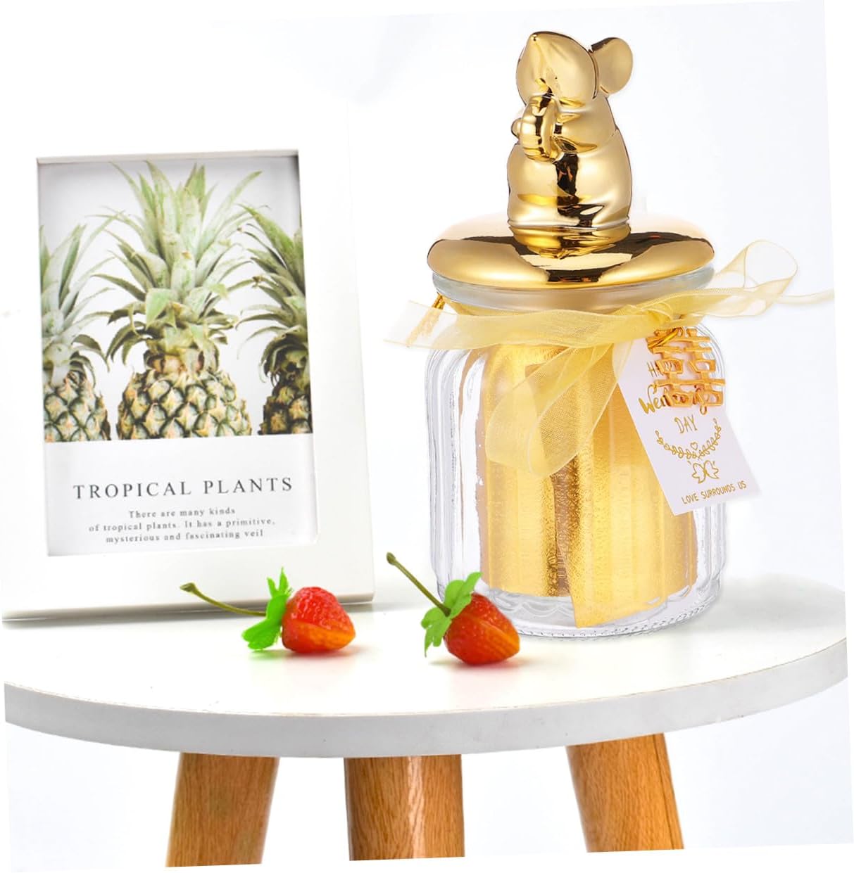 Glass Candy Jar with Ceramic Lid and Gold-plated Seal, Sealed Glass Dessert Box and Party Favors, Animal Design Candy Container for Wedding and Event Decoration
