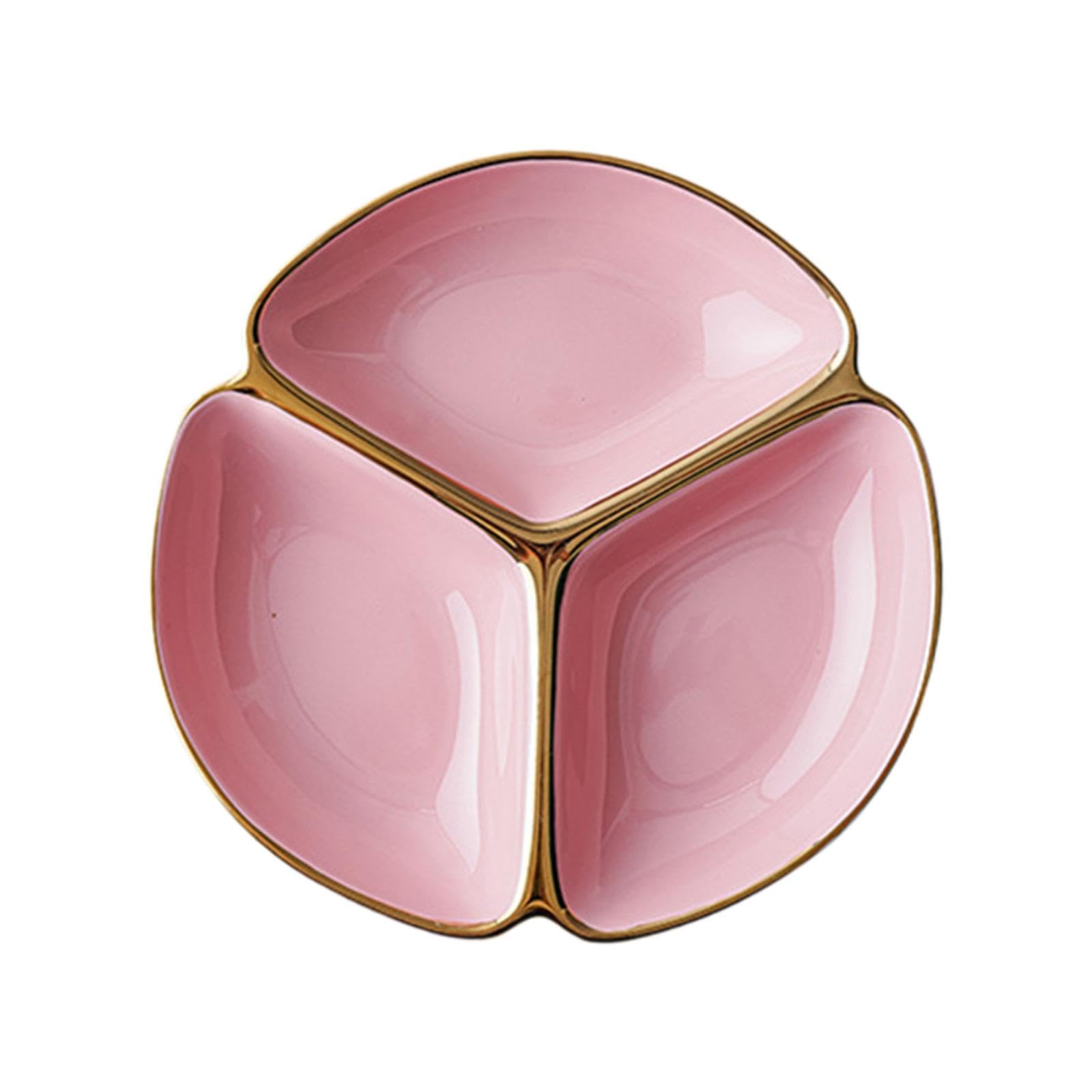 Assiette Compartimentée en Céramique pour Enfants, 3 Compartiments, Assiette Ronde à Trois Grilles, Rose