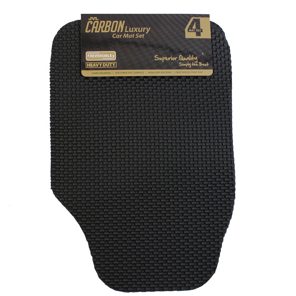 JVL Carbon Luxury Universal Rubber 4 Piece Car Mat Set, Black