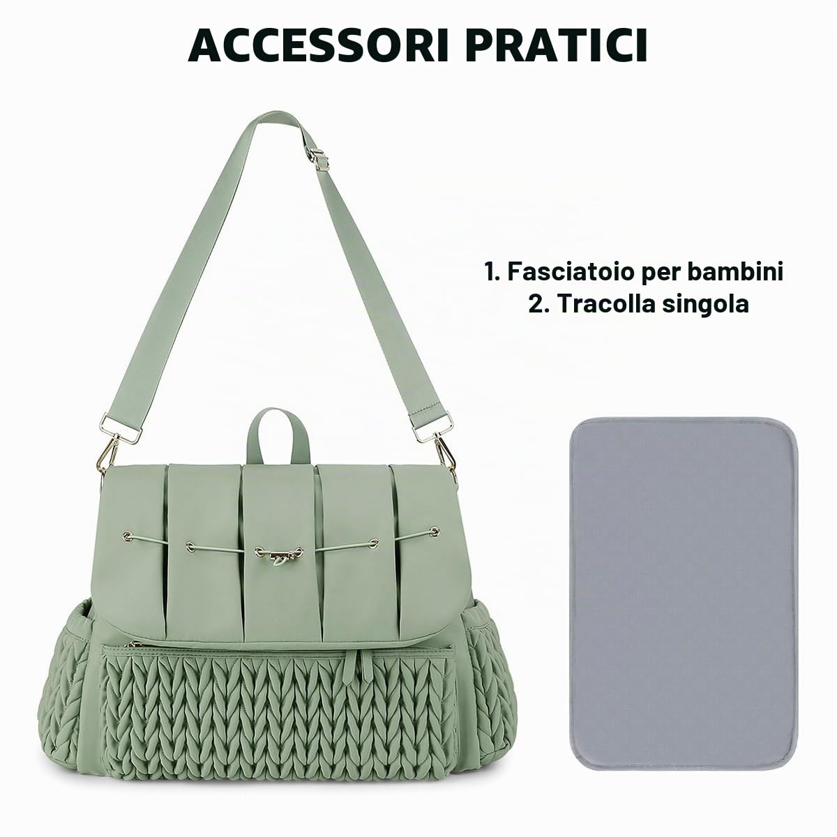 SONARIN Convertibile Zaino Fasciatoio,Grande Capacità Impermeabile Borsa per Pannolini Zaino Mamma Neonato Borsa Fasciatoio da Viaggio con Fasciatoio & Spalline Singola(Verde)