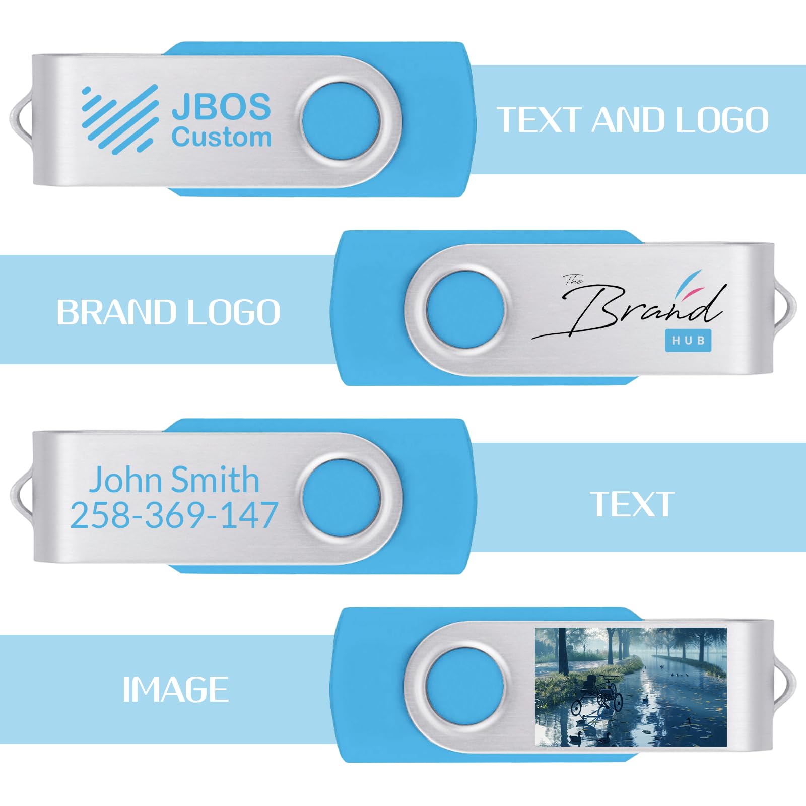 Zestaw 50 niestandardowych pendrive'ów USB 32 GB USB 2.0, spersonalizowane pendrive z logo do biznesu, wydarzeń, drukowania tekstu lub obrazu, niestandardowe karty pamięci JBOS - błękitne