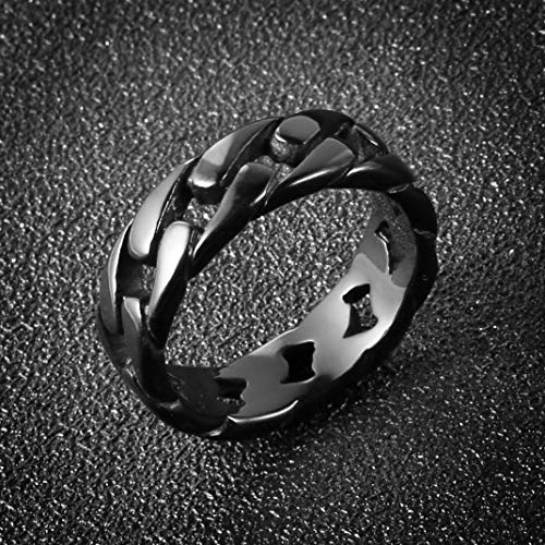 Image of HZMAN Stainless Steel 7mm Wide Band Cuban Link Chain Ring for Men