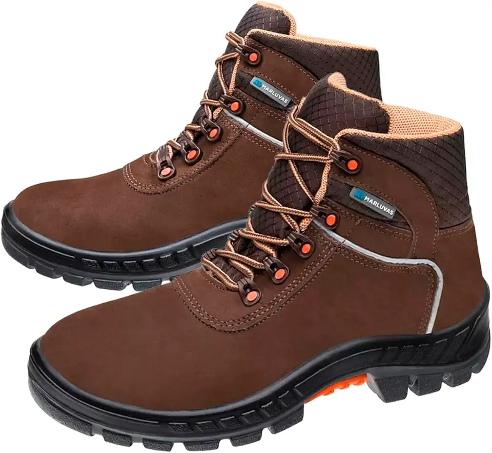 Bota botina Segurança Ocupacional EPI Marluvas Linha Premier 75BPR-PVC cabedal em Nobuck Bico PVC e solado Bidensidade com Estabilizador